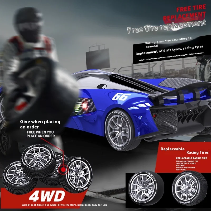 Coches de carreras de deriva RC, coche deportivo 2,4G 4WD 4CH, modelo de coche de alta velocidad, música ligera, adorno eléctrico de tracción en las cuatro ruedas, regalos de cumpleaños - imagen 3