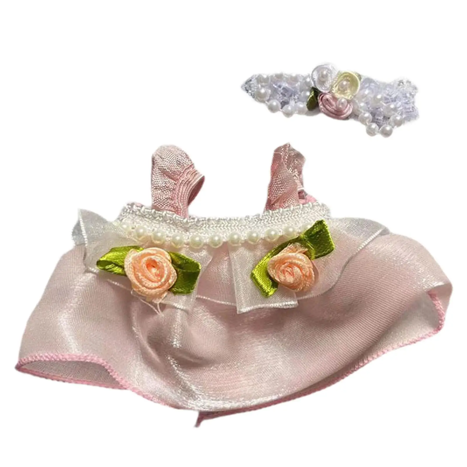 Mini Doll Clothes Stylish Creative Cute Suspender Pant Hair Accessory Shirt Doll Dress Set for Pendant Doll Little Girls Dolls