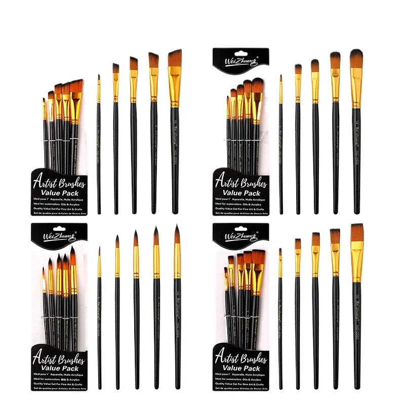 Juego de pinceles de cerdas de nailon, 5 uds., pinceles planos, pintura al óleo de acuarela para artistas, pinturas aficionados y acrílicas, pinceles de tela - imagen 2