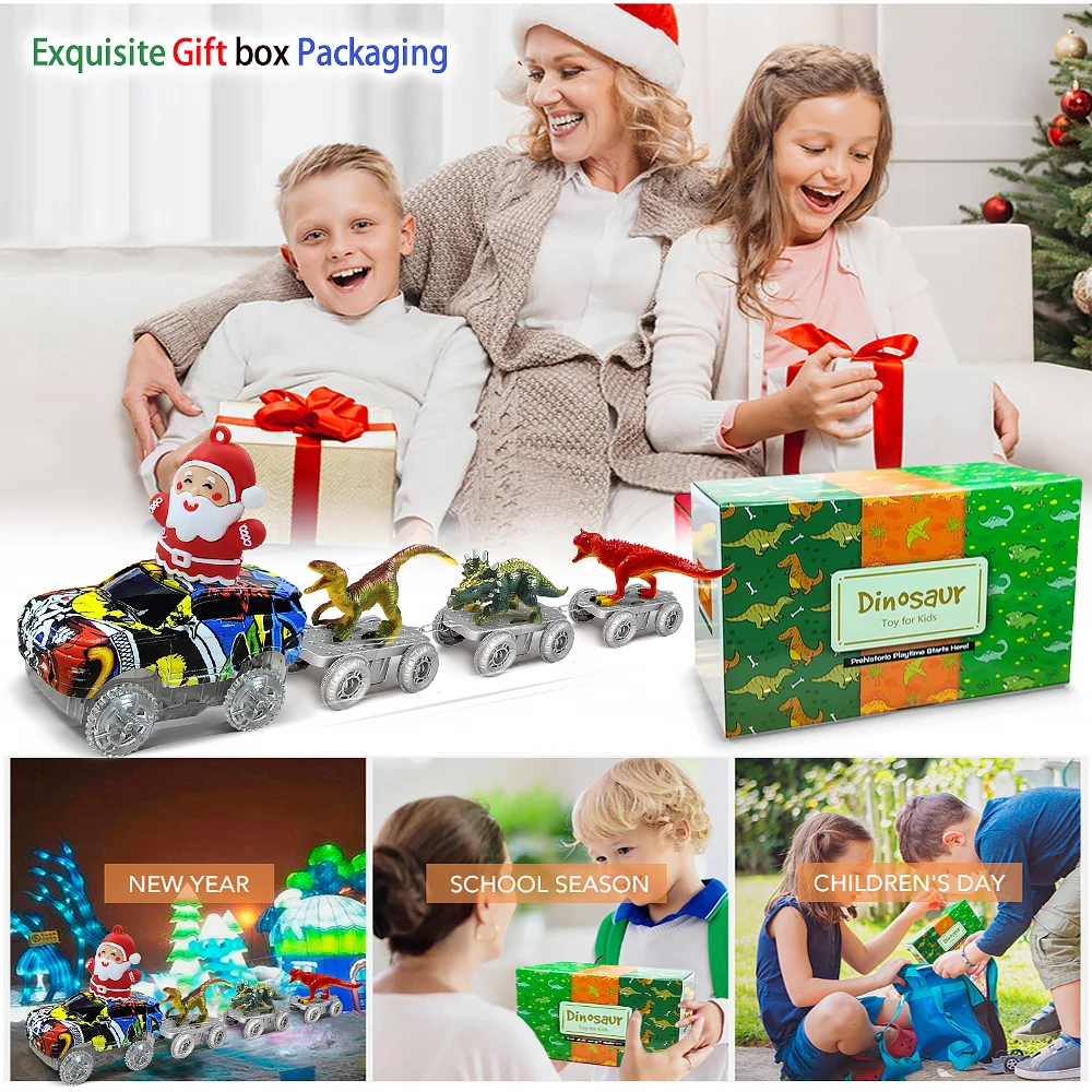 Pista de dinosaurios flexible con coche para niños - imagen 3