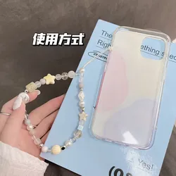 Cadena para teléfono con cuentas de perlas y estrellas, cordón colgante, dijes para teléfono, correa para teléfono, cordón para móvil hecho a mano de verano, regalo de joyería