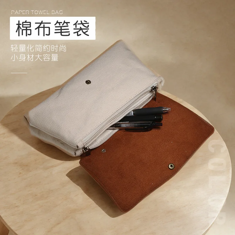 Estuche para lápices de lona de tela creativa, estuche para lápices multiusos de doble apertura, estuche para lápices de almacenamiento de papelería para estudiantes