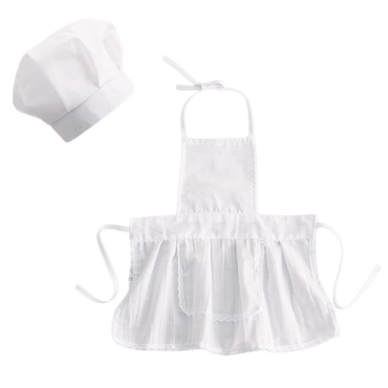 M76C Conjunto delantal y gorro blanco para niños, disfraz Chef para cocinar, hornear y pintar - imagen 2