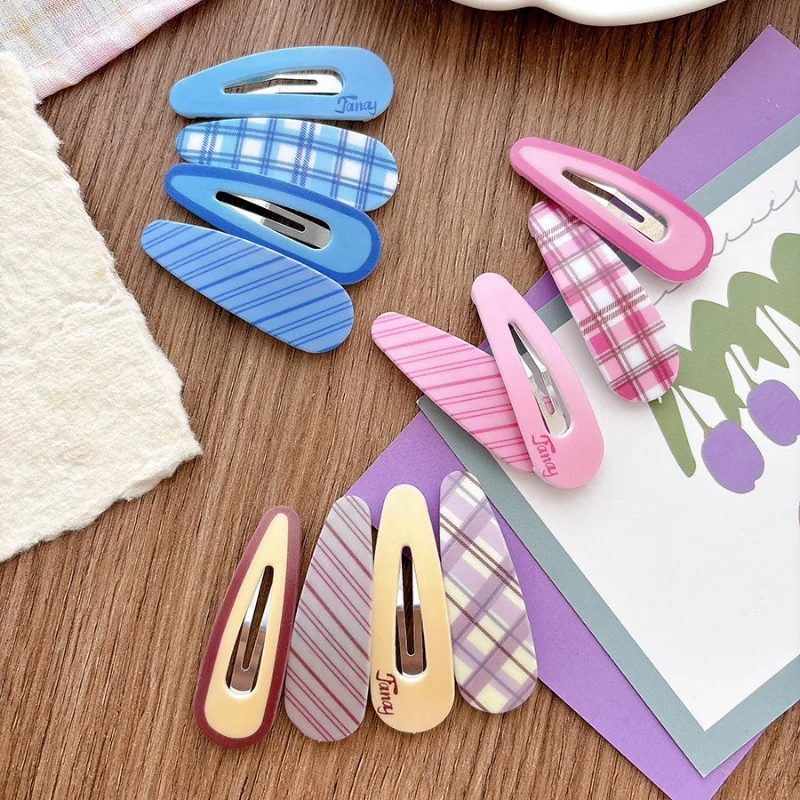 4 unids/set INS simplicidad Clip de pelo hueco para niños niña versátil a cuadros Color sólido pasador de pelo para niños lindos accesorios para el cabello - imagen 2