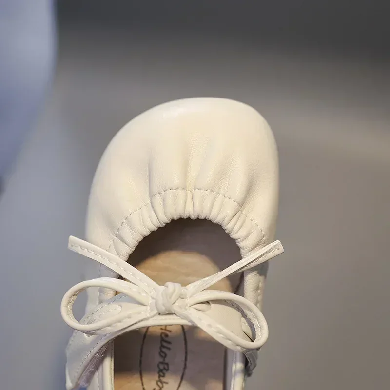 Zapatos de cuero informales para niñas, zapatos de princesa con lazo para fiesta de primavera y otoño, zapatos ligeros antideslizantes de suela blanda para niños - imagen 4