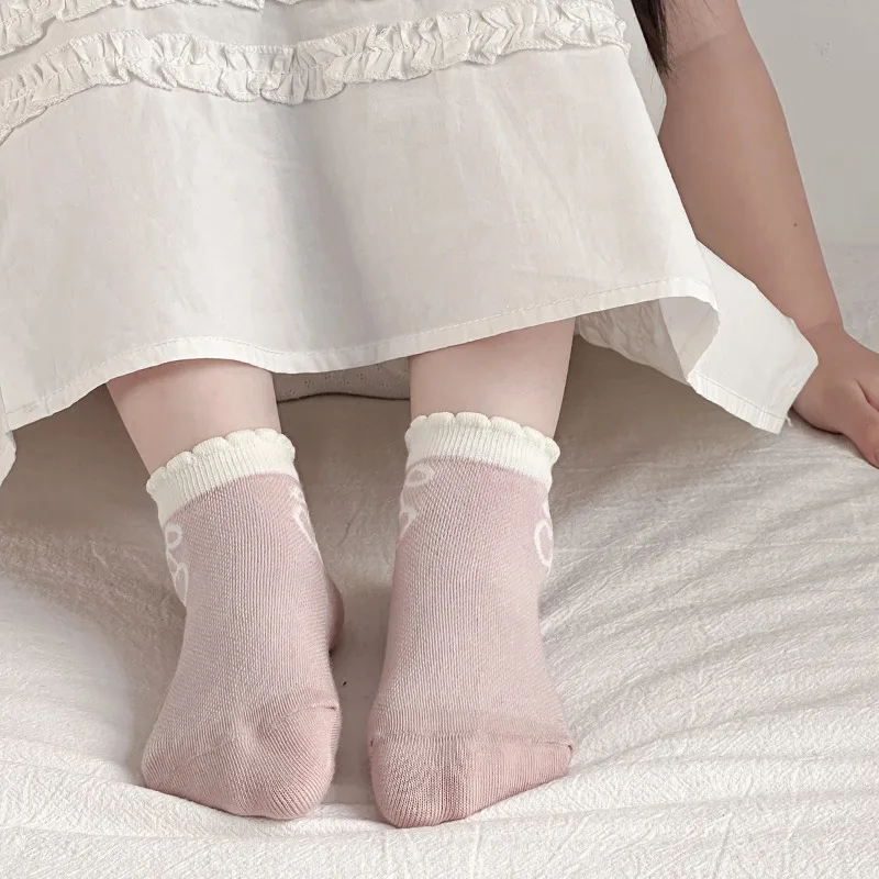 5 par/set Primavera Verano dulce niños niña calcetín Beige Color rosa princesa arco corto tobillo calcetín malla fina transpirable calcetín escolar - imagen 5