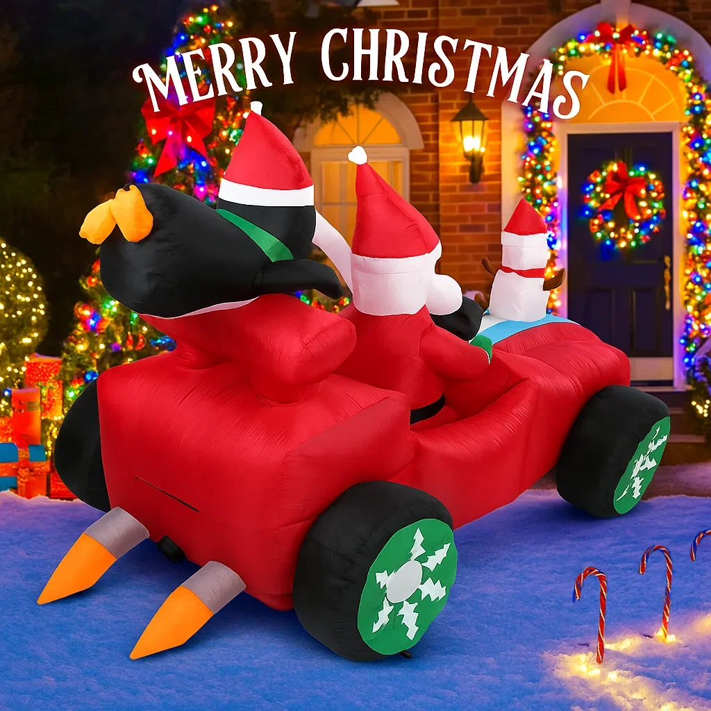 Juguete inflable gigante de Navidad de 7,87 pies, coche de Papá Noel, muñeco de nieve, pingüino, luces LED, suministros para fiesta de césped y patio, adornos para decoración del hogar - imagen 3