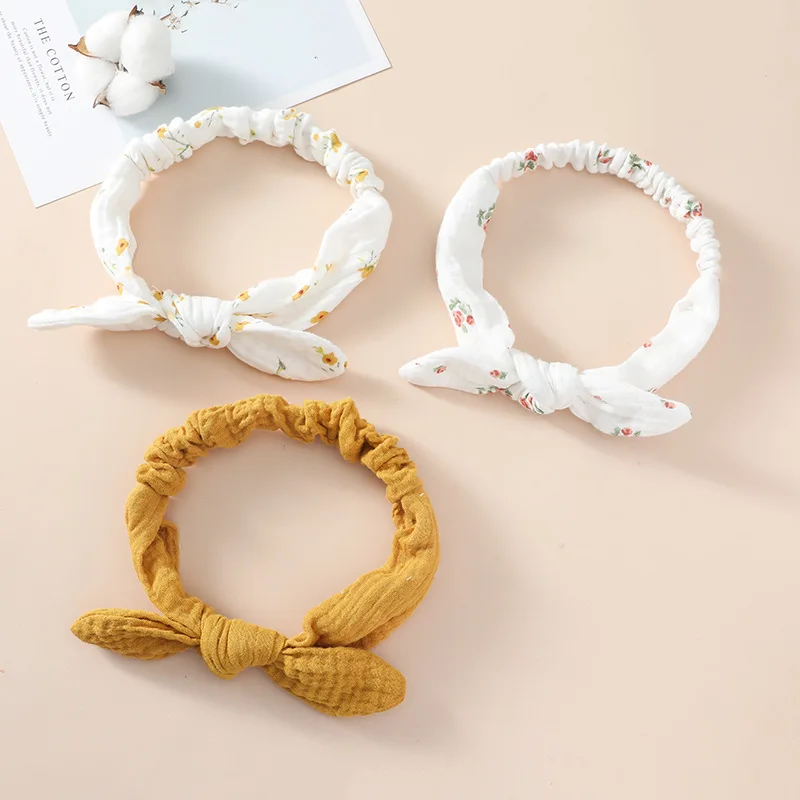 Diademas elásticas para bebé, diadema dulce para niña, tocado de algodón para niño, accesorios para el cabello con nudo, turbante con Orejas de conejo suave para niño pequeño