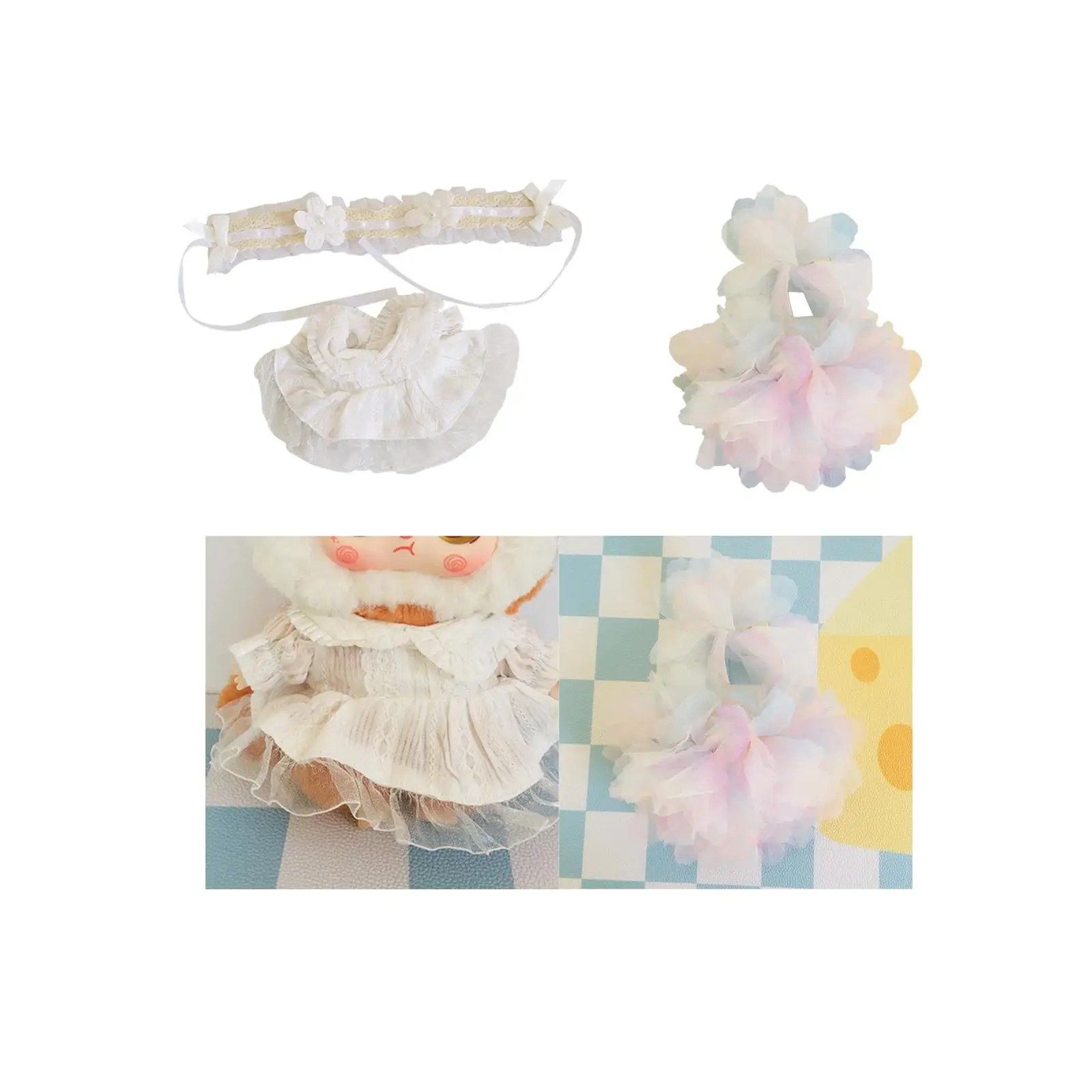 Set of 2 Dolls Outfit And Headband, Miniature Clothing for 20cm Dolls, Gift Idea
