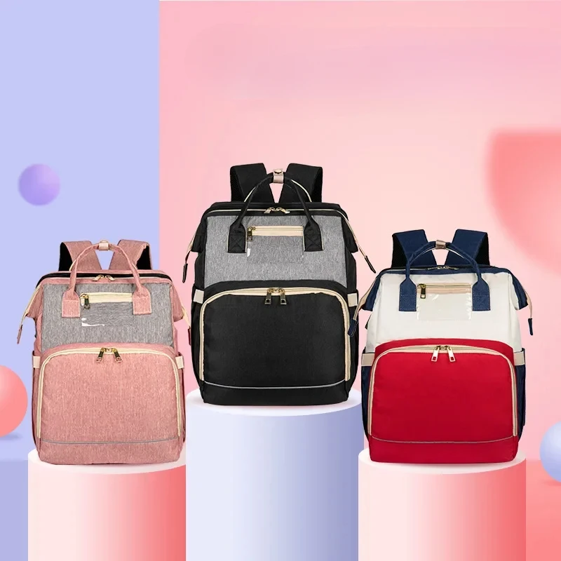 EG191 Bolsa de mamá de gran capacidad, mochila plegable para cama de bebé, bolsa de pañales multifunción, bolsa de lactancia para mamás - imagen 3