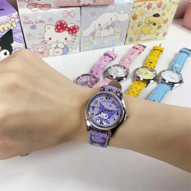 Reloj de Anime Sanrio Kuromi Melody Cinnamoroll Hello Kitty reloj de cuarzo vacaciones cumpleaños niños reloj con puntero regalos de cumpleaños - imagen 4