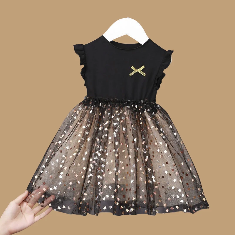 Primavera y novedad de verano, falda tutú de algodón para niña coreana, vestido de princesa de gasa de red con estrellas, nuevo vestido para bebé de 1 a 7 años - imagen 3