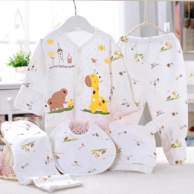 Conjunto de ropa para recién nacido, conjunto de 5 piezas de algodón con estampado de dibujos animados, Tops y Pantalones suaves, BC243 - imagen 5