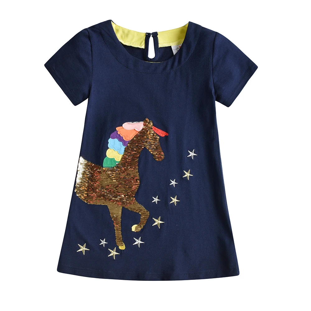 Dxton Vestido de unicornio niña – Algodón manga corta con lentejuelas