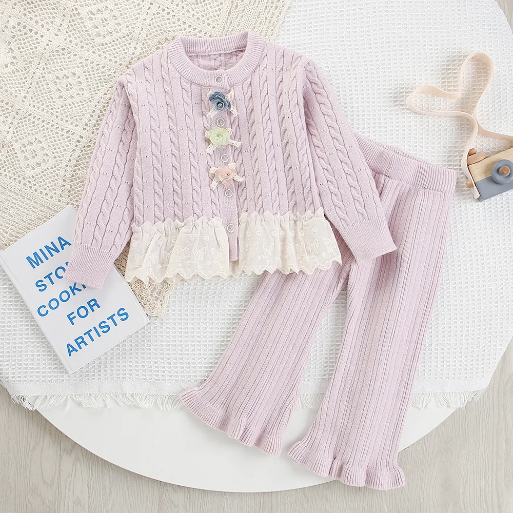 Conjunto MILANCEL cárdigan floral de punto con pantalón para niña - imagen 2