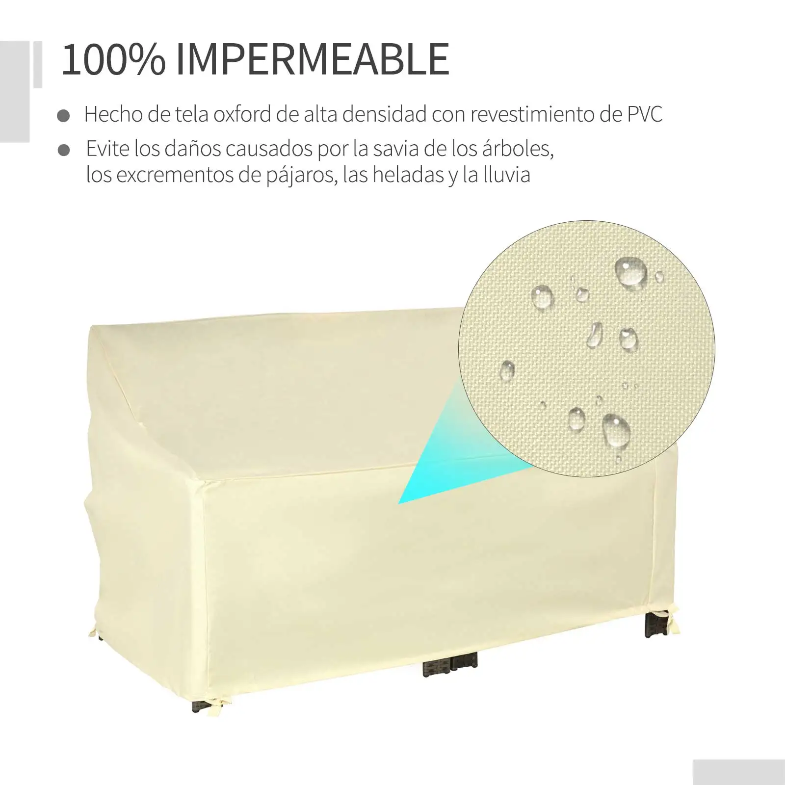 Outsunny Funda Protectora para Banco de 2 Plazas 140x84x56/94 cm Cubierta de Muebles Exterior Tela Oxford 600D con Recubrimiento Impermeable para Jardín Patio Terraza Crema - imagen 5