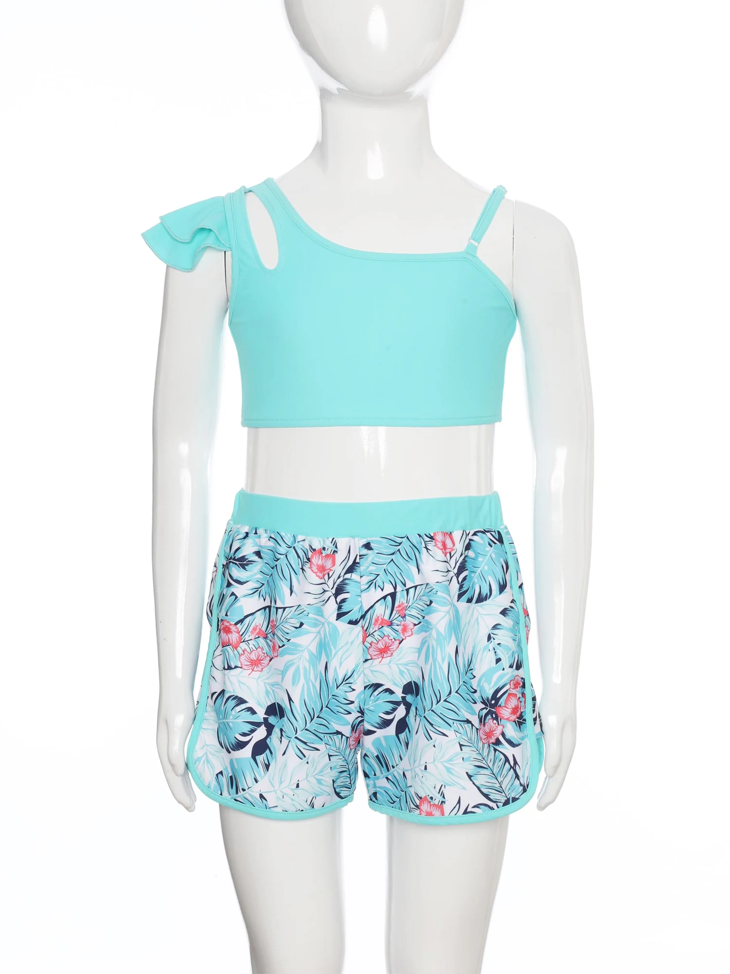 Bañador niña camiseta asimétrica pantalón corto estampado tropical - imagen 4