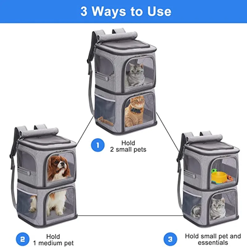 Suministros para mascotas, bolsa para mascotas de doble capa de gran capacidad, fácil de poner, dos mochilas para gatos, bolsa plegable de tela Oxford para perros - imagen 3