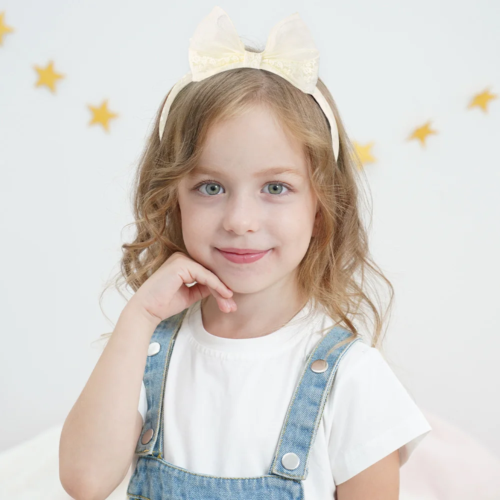 1 diademas de encaje color crema para niñas, diademas con lazo grande, nuevas bandas para el cabello de lujo, accesorios para el cabello de moda para cumpleaños para niños - imagen 5