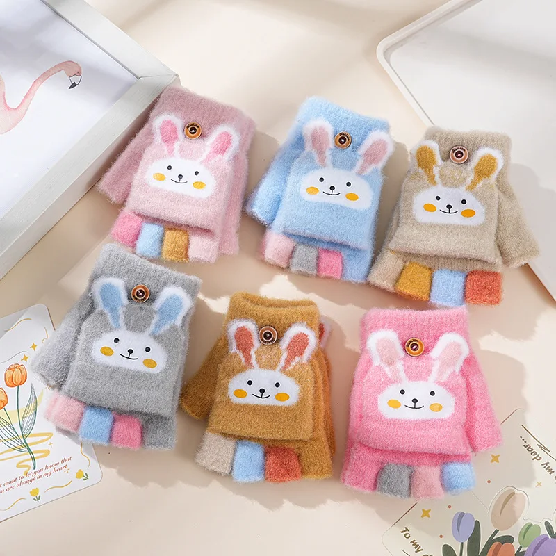 Manoplas infantiles con estampado de conejo para invierno - imagen 4