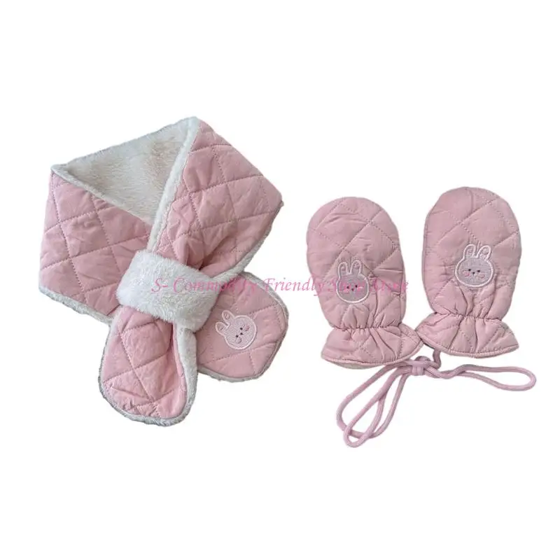 85AE Combo manoplas y bufanda con cruces para bebé suave, 2 piezas, accesorios invierno sin alergias - imagen 5