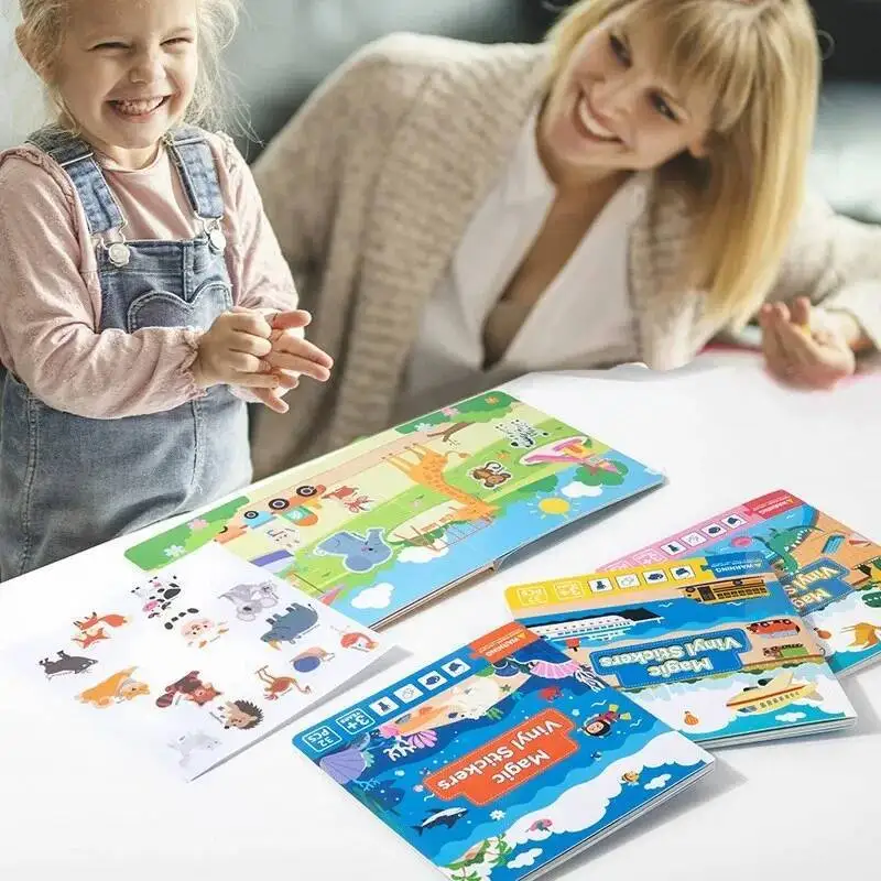 Libro de pegatinas reutilizable, múltiples escenarios, rompecabezas DIY de dibujos animados, libro silencioso y ocupado, juguetes educativos de aprendizaje cognitivo para niños - imagen 3