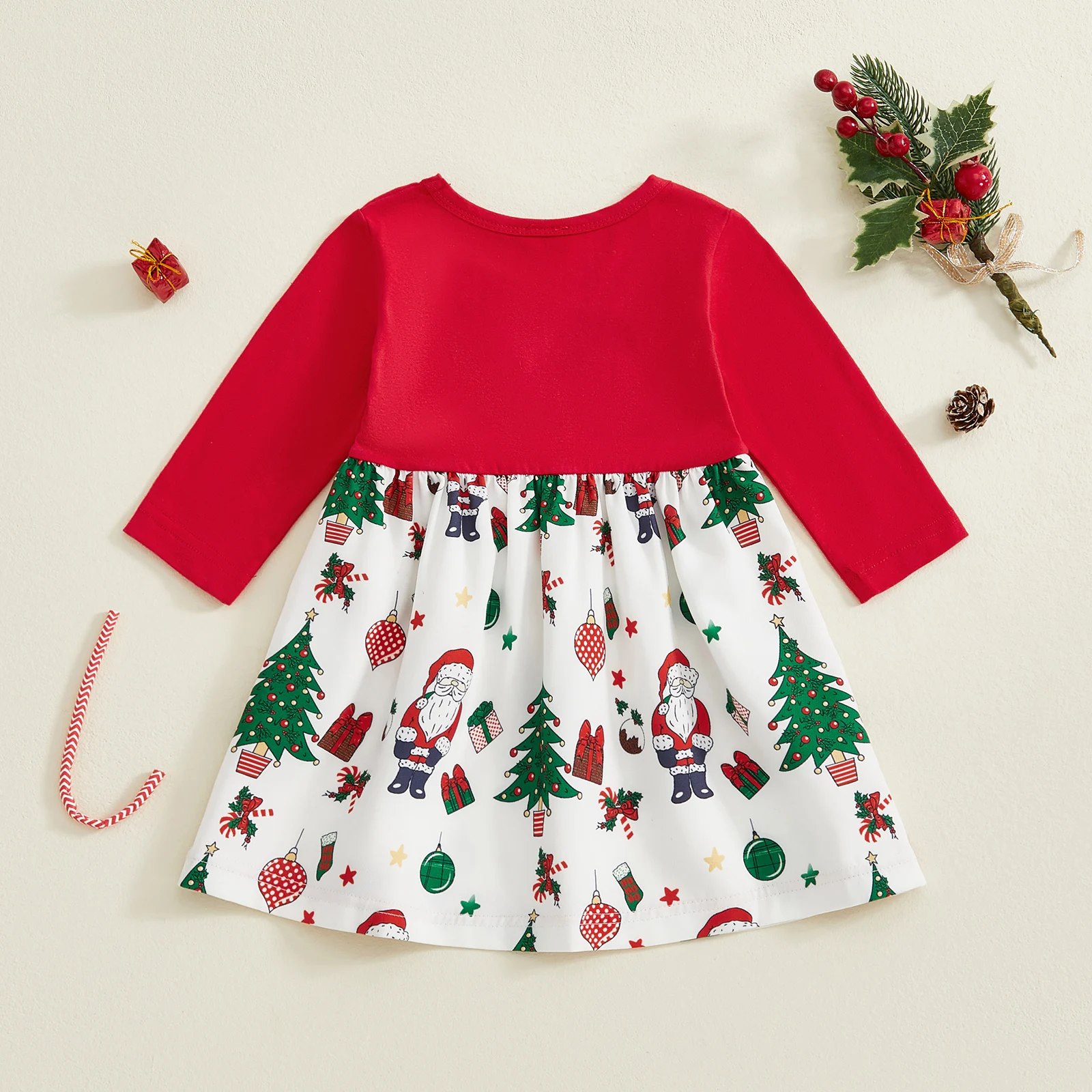 VISgogo Vestido de Navidad para niña pequeña de 0 a 18 meses, manga larga, cuello redondo, lazo frontal, vestido suelto, traje de vacaciones - imagen 3