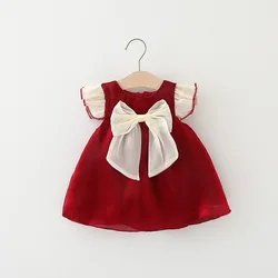 Vestido rojo sin mangas con lazo para niña verano