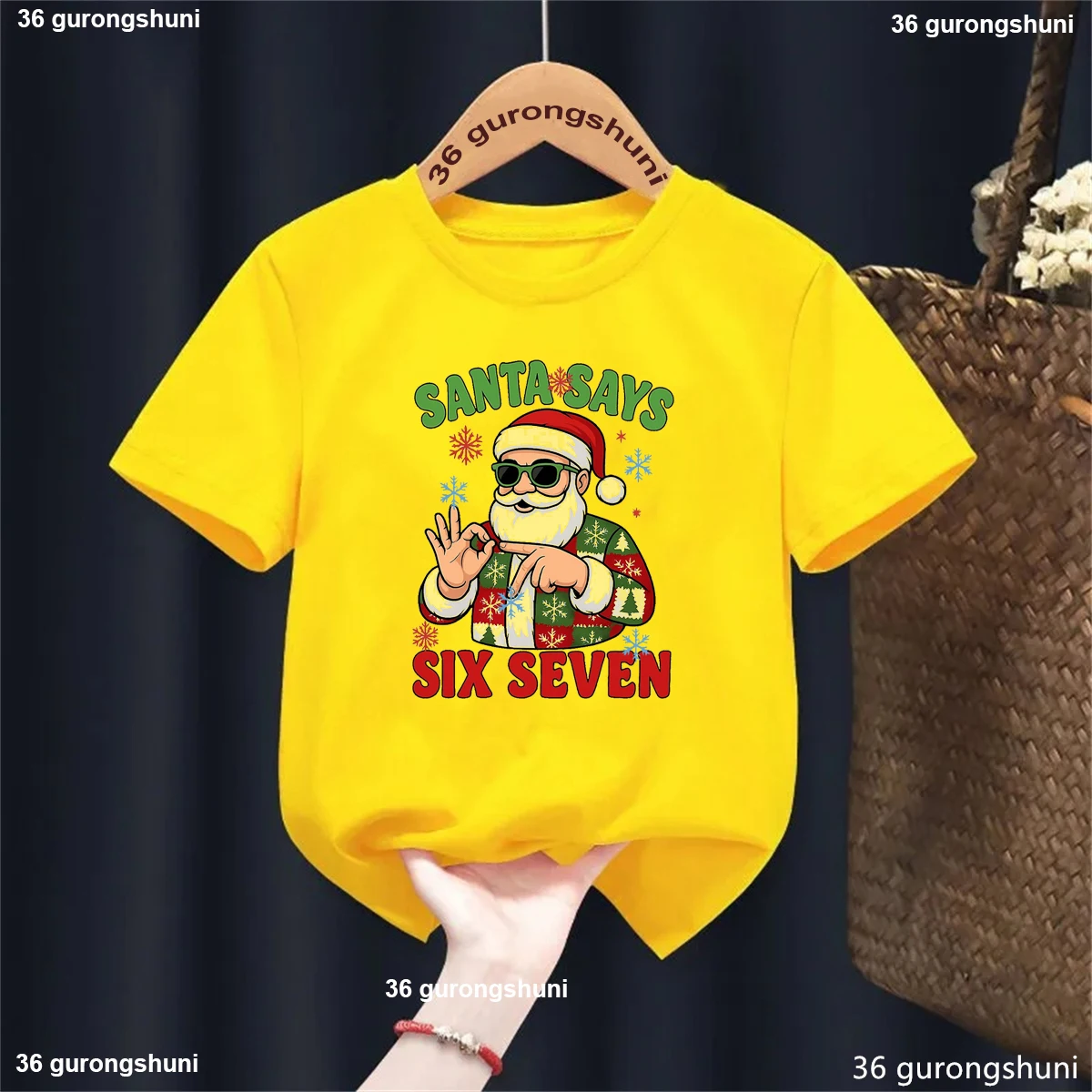 Camiseta con estampado con dibujo de Santa dice seis siete 67 Meme, camiseta de regalo de Navidad para niñas y niños, ropa divertida para niños, camiseta sólida - imagen 5