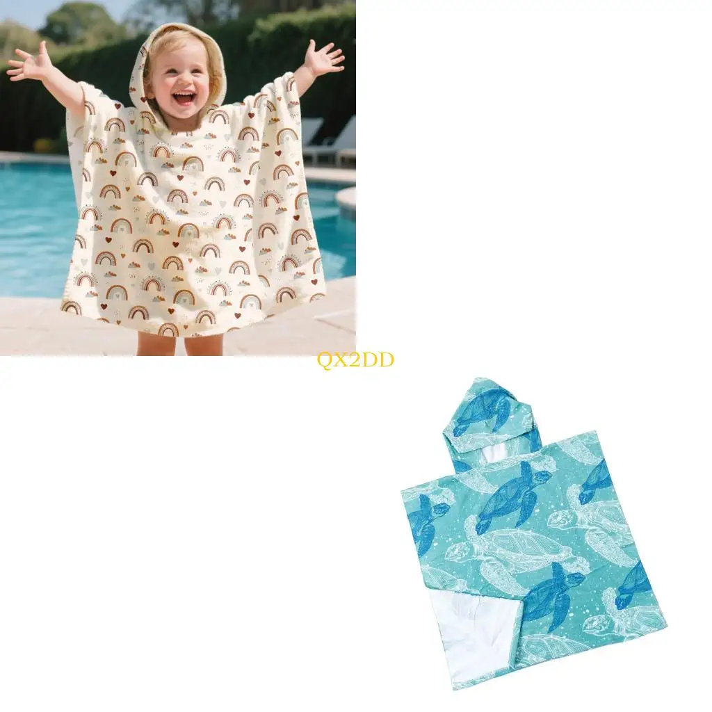 QX2D Soft Absorbent Cartoon Bath Bath Bail Wrap Toalla baño con capucha para usar tela cómoda para uso playa