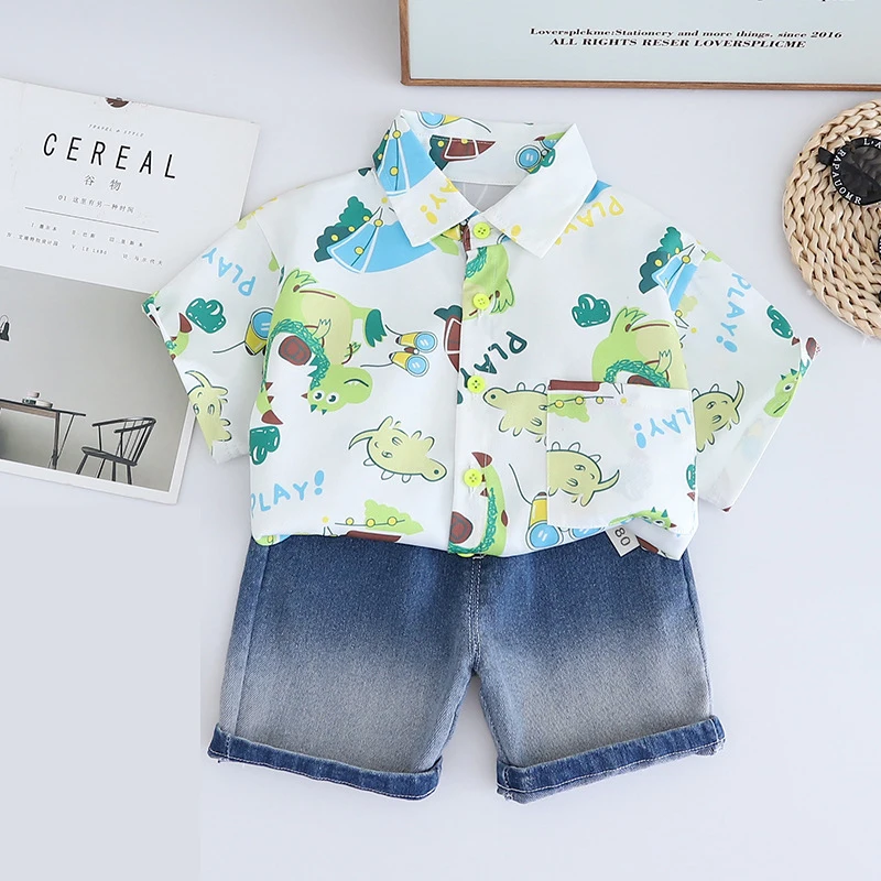 Milancel-Conjunto de ropa con cuello vuelto para niños, camisa con estampado de dibujos animados, pantalones cortos informales, 2 piezas, novedad de verano 2024 - imagen 5