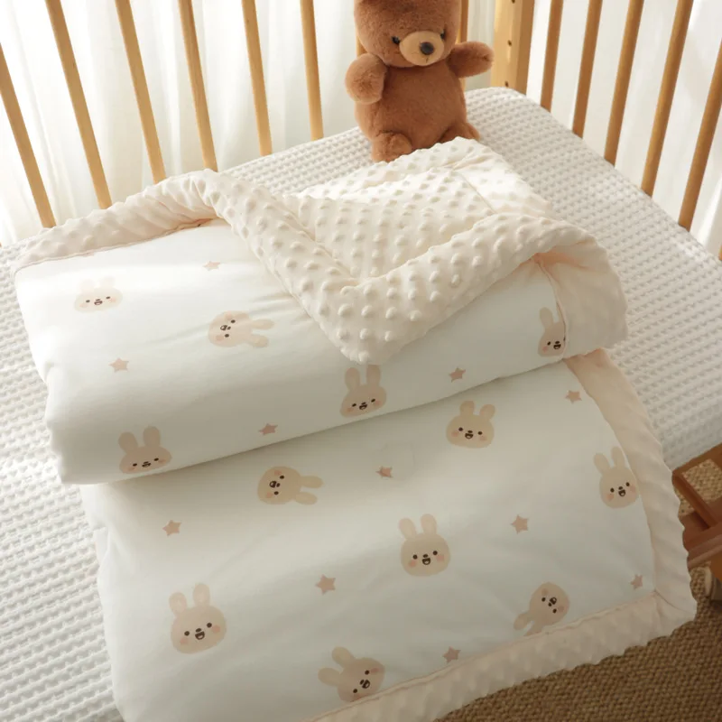 Edredón de algodón grueso para bebé, edredón térmico bordado con diseño de oso y conejo para recién nacido, manta suave para cuna infantil con relleno, invierno - imagen 3