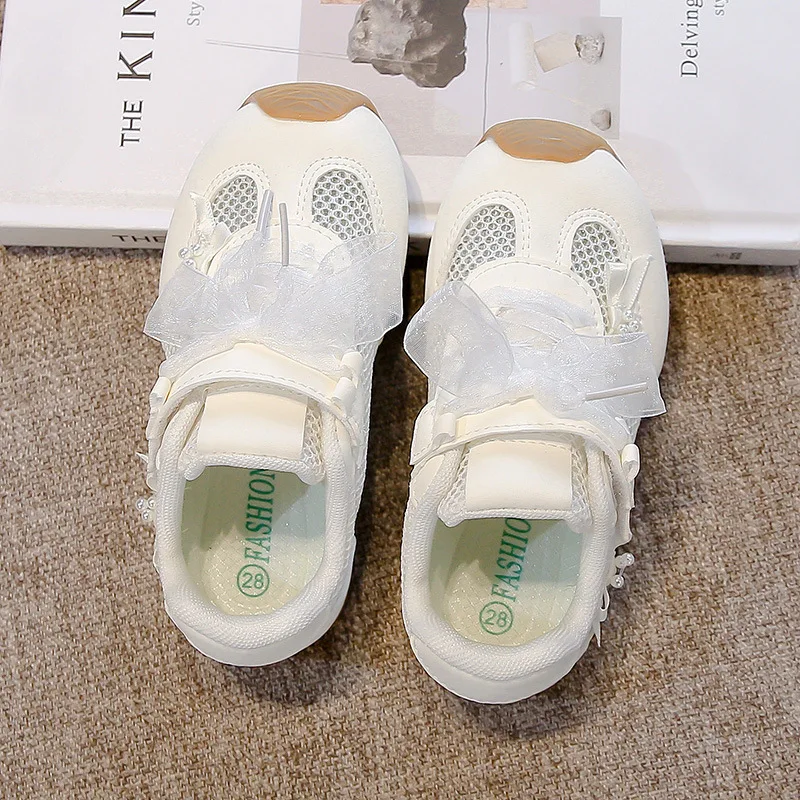 Zapatos informales para niñas 2025, primavera otoño, nueva moda, estilo coreano, fondo suave, antideslizantes, zapatos de bebé de encaje de princesa - imagen 2