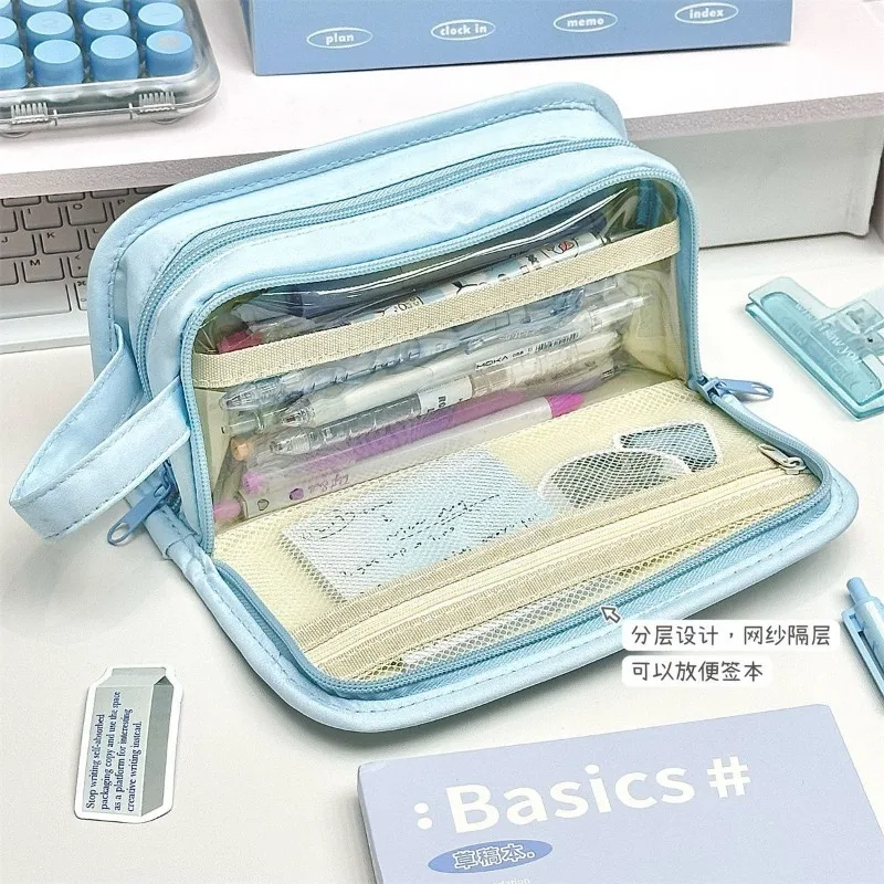 Cajas de bolígrafos azules simples y bonitas, estuche para lápices de gran capacidad, estuche de bolígrafo de dibujos animados de alto valor, bolsa de papelería multifuncional - imagen 5
