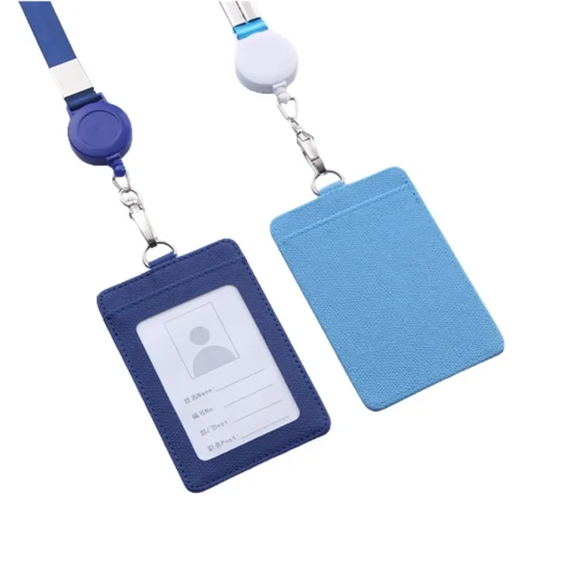 Portatarjetas con cordón retráctil multifuncional, juego de insignias de PU para tarjeta de identificación, etiqueta de nombre comercial, tarjeta de identificación para estudiantes, cuerda para el cuello - imagen 3