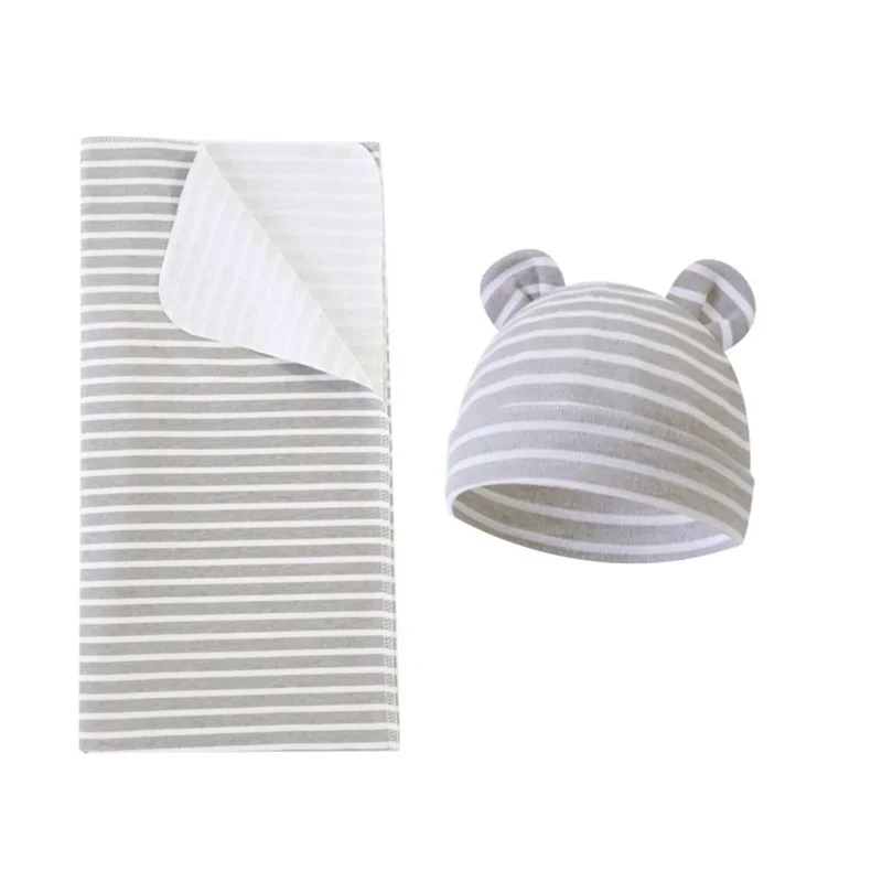 Conjunto de gorro y manta para bebé recién nacido, algodón para todas las estaciones, toalla para envolver, artículos de cama infantiles de Color sólido, 80x80Cm - imagen 4