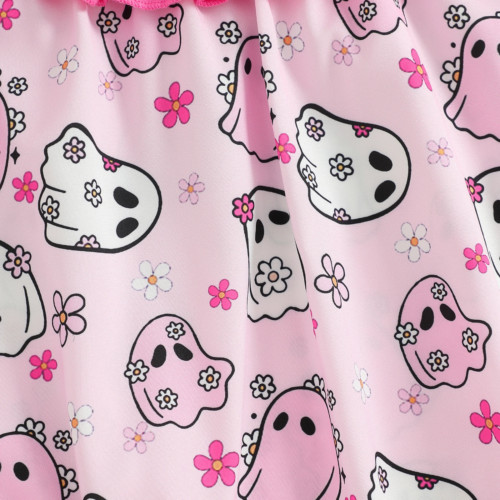 VISgogo-body para niña recién nacida, pelele con estampado de fantasma y cuello redondo de manga corta con diadema con lazo, ropa de Halloween - imagen 4