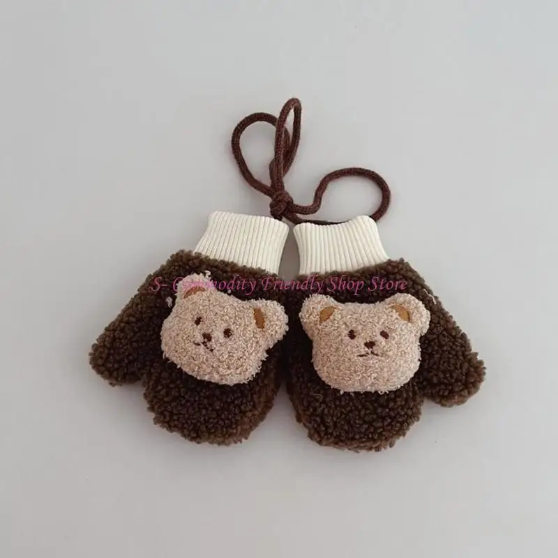 85ae Kids Mittens invierno Guantes suaves y transpirables con dedo con decoración del oso dibujos animados