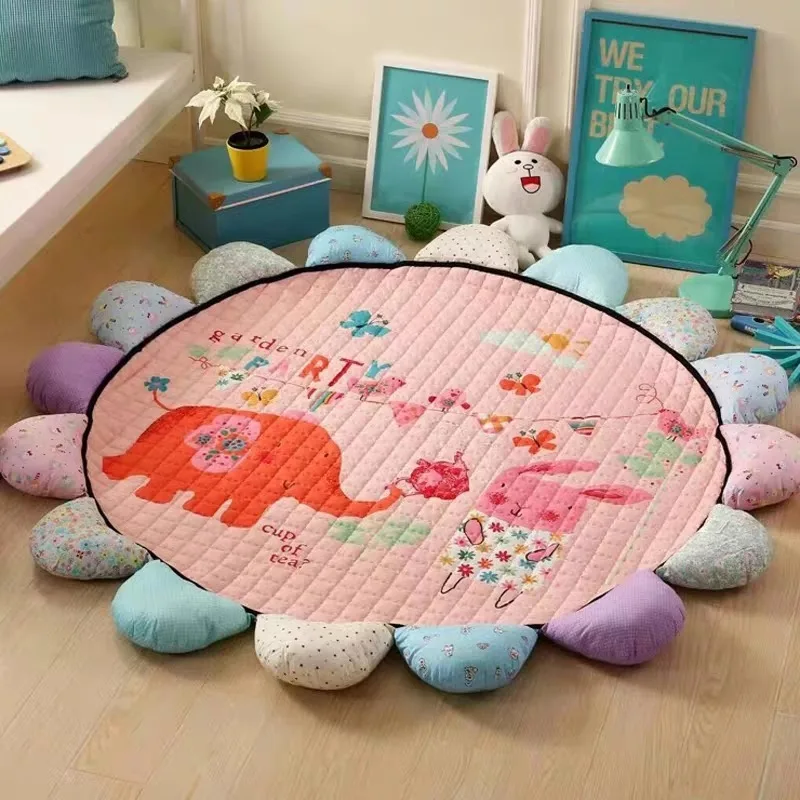 Alfombra redonda para juegos de niños, tapete para sala de estar con estampado de flores, almohadillas de juego para niños, tapete acolchado antideslizante para gatear para juegos de bebés - imagen 2