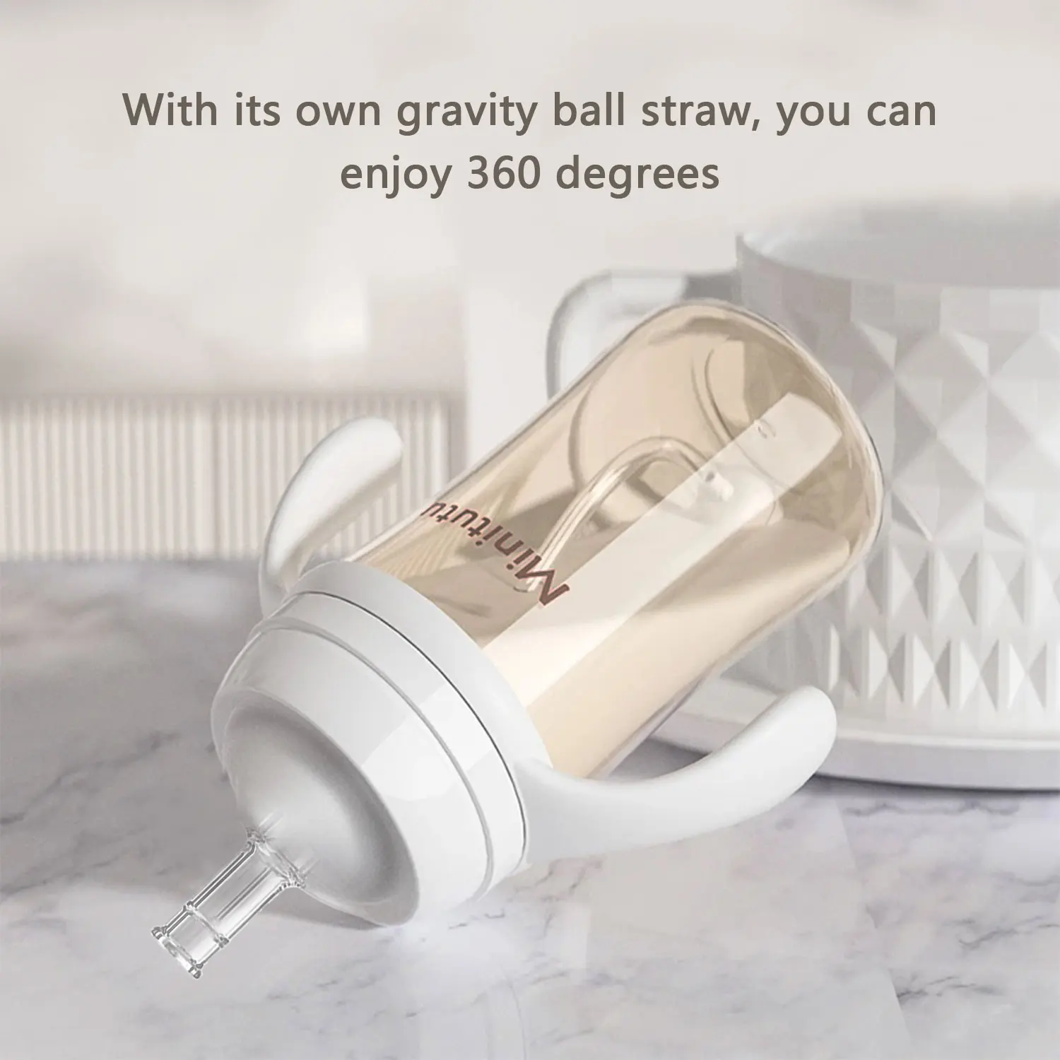 Biberón de 240 ml, biberón de agua con taza para sorber, pajita con bola de gravedad, material PP de calidad alimentaria, a prueba de fugas, a prueba de caídas - imagen 4