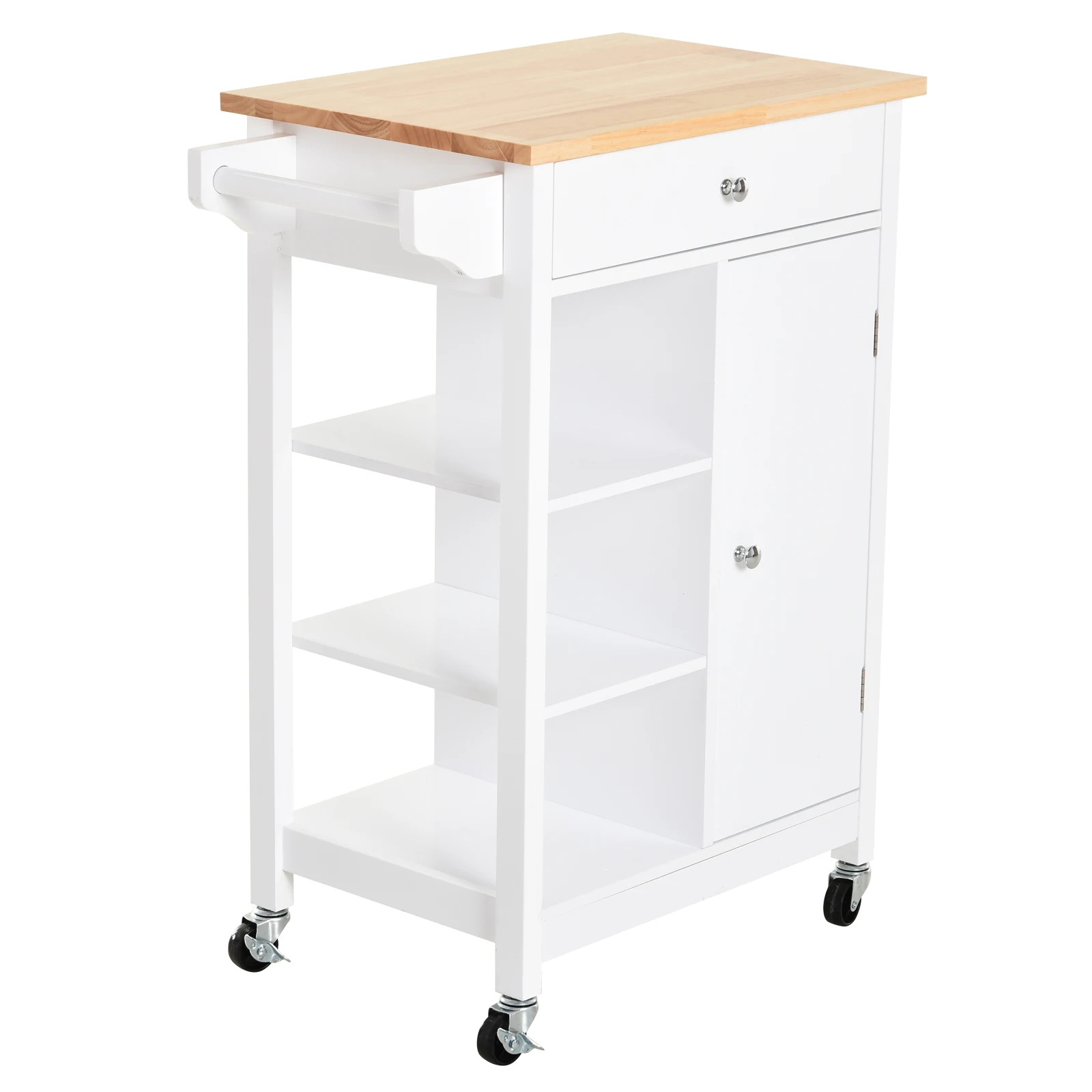 HOMCOM Carrito de Cocina Carro de Servicio Multifuncional con 1 Cajón 1 Armario 3 Estantes Abiertos para Almacenamiento Blanco