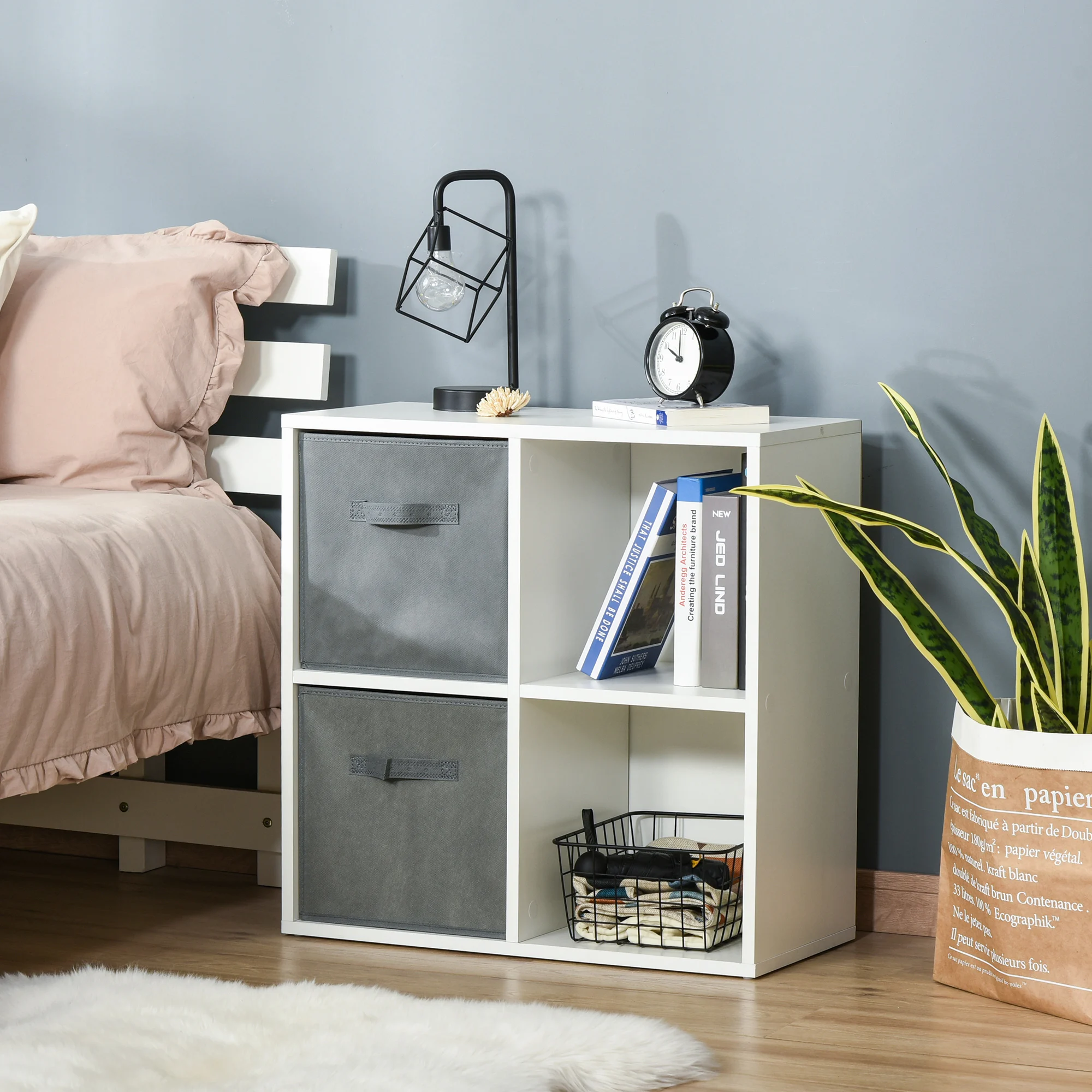 HOMCOM Estantería para Libros de 4 Cubos Librería Modular no Tejida para Oficina Estudio 61,5x30x61,5cm Blanco y Gris - imagen 2