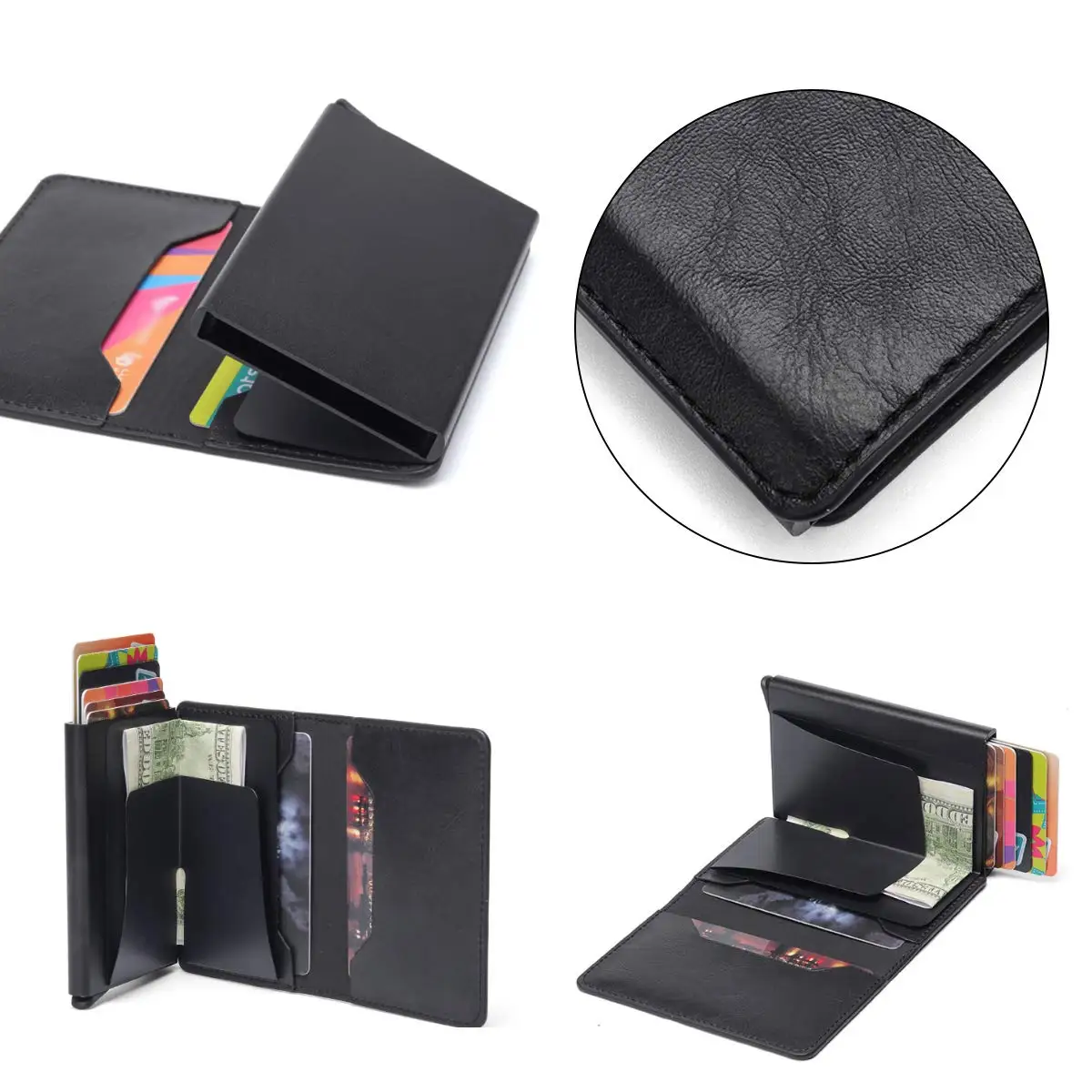 Tarjetero RFID ultrafino de cuero con bloqueo antirrobo para hombre - imagen 4