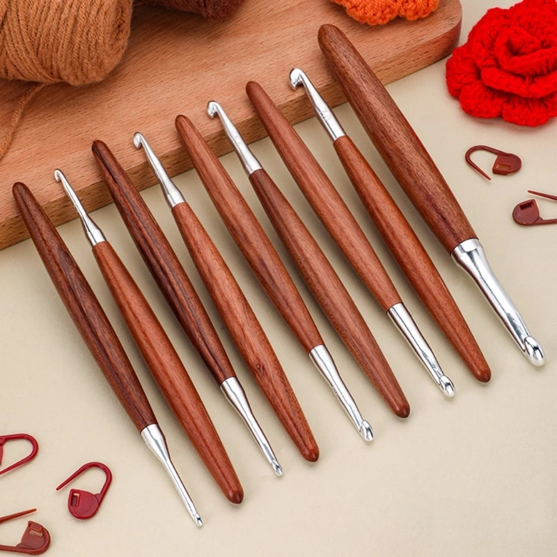 Agujas de ganchillo ergonómicas con mango de madera para hilo - imagen 3