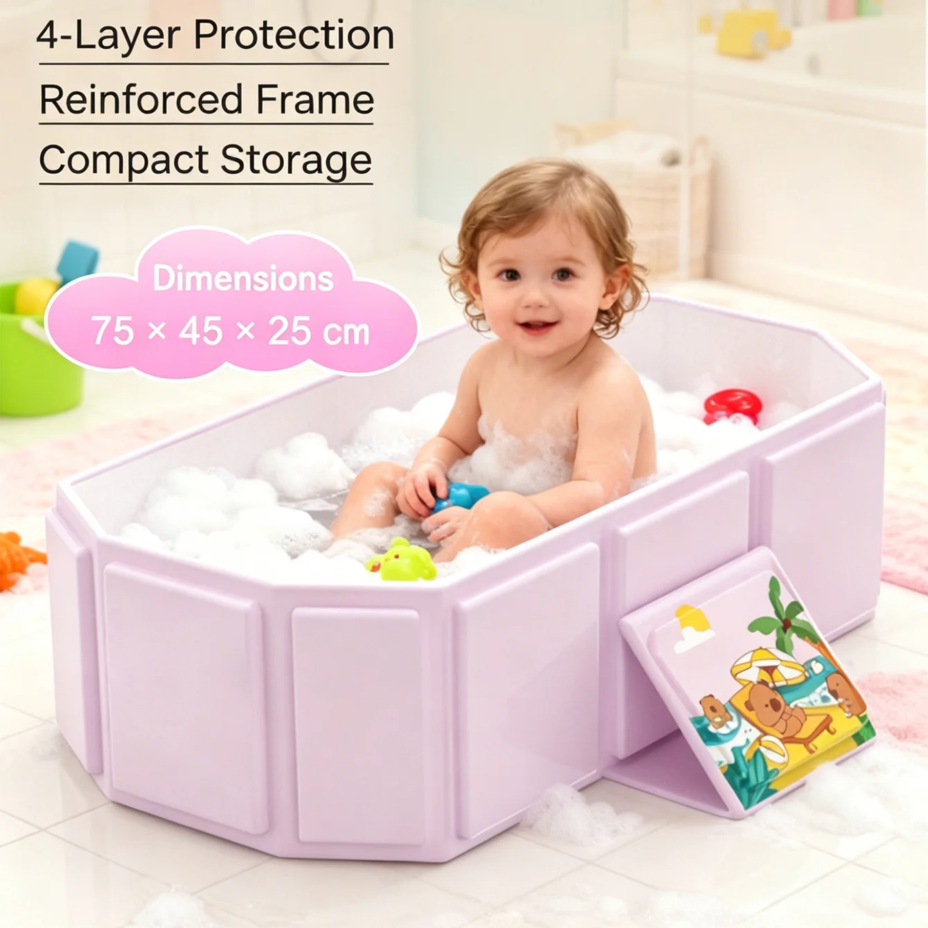 Bañera plegable infantil de PVC reforzado para hogar y viaje - imagen 5