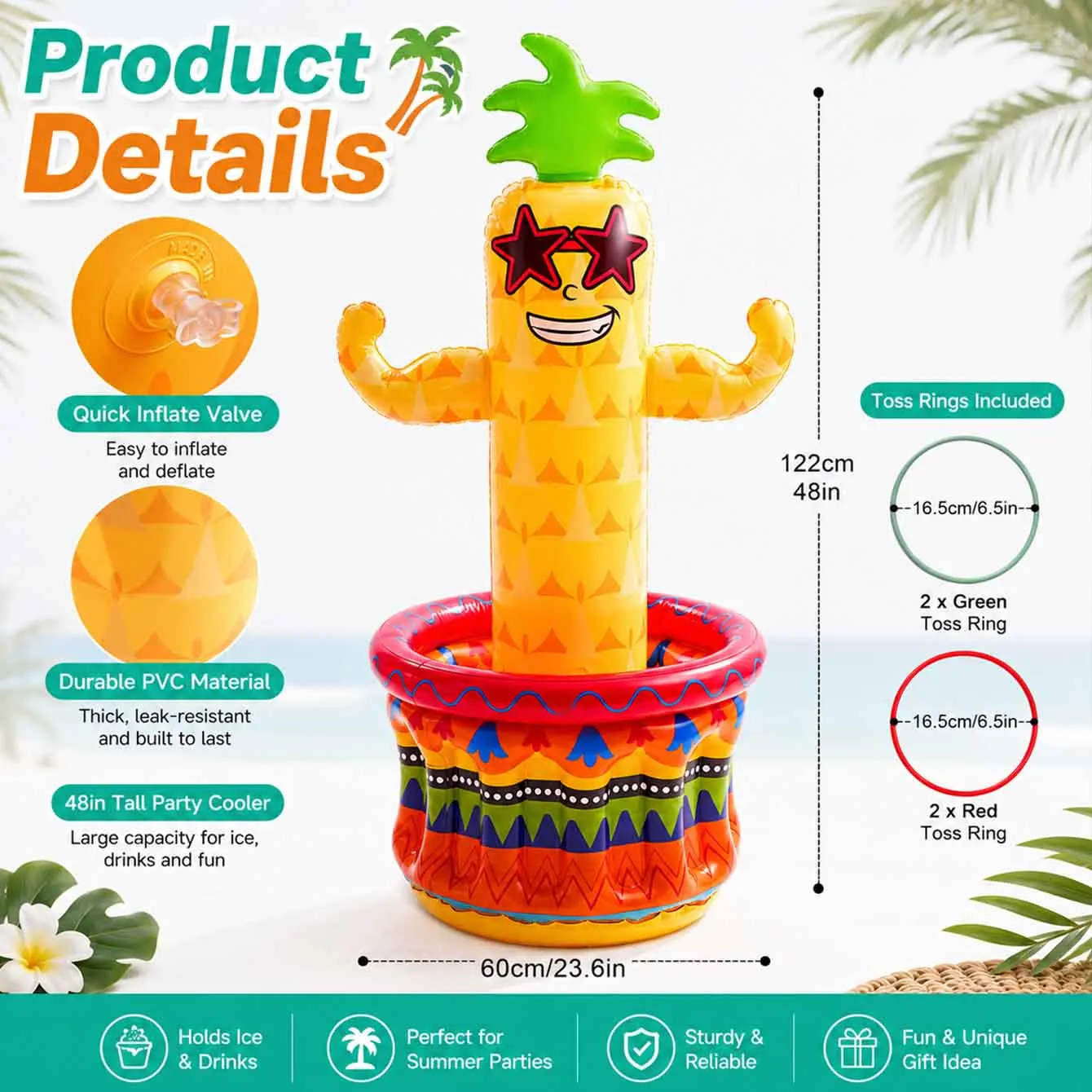 Hielera inflable de piña para piscina y fiestas hawaianas veraniegas - imagen 3