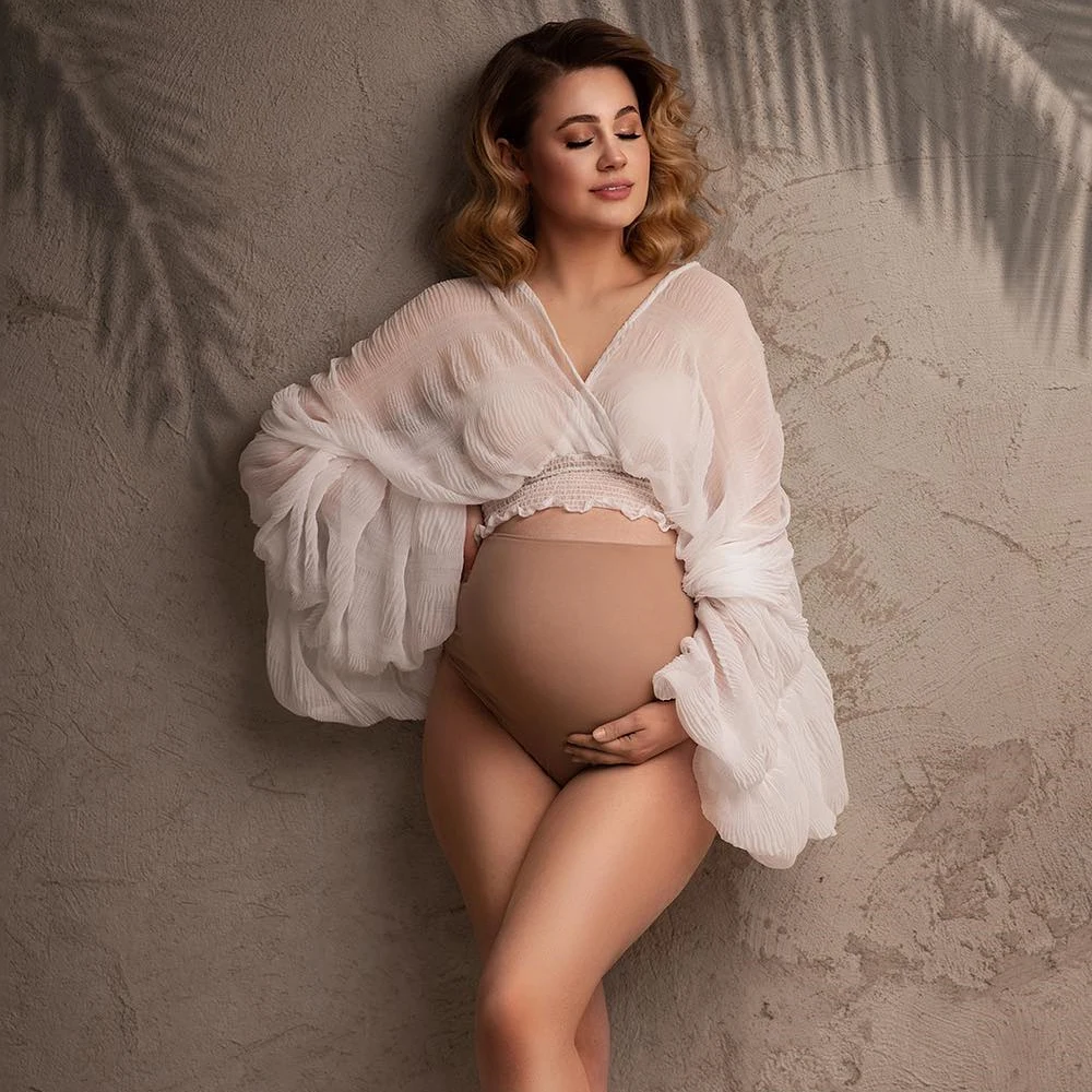 Top plisado maternal con manga abullonada para sesiones de fotos - imagen 4