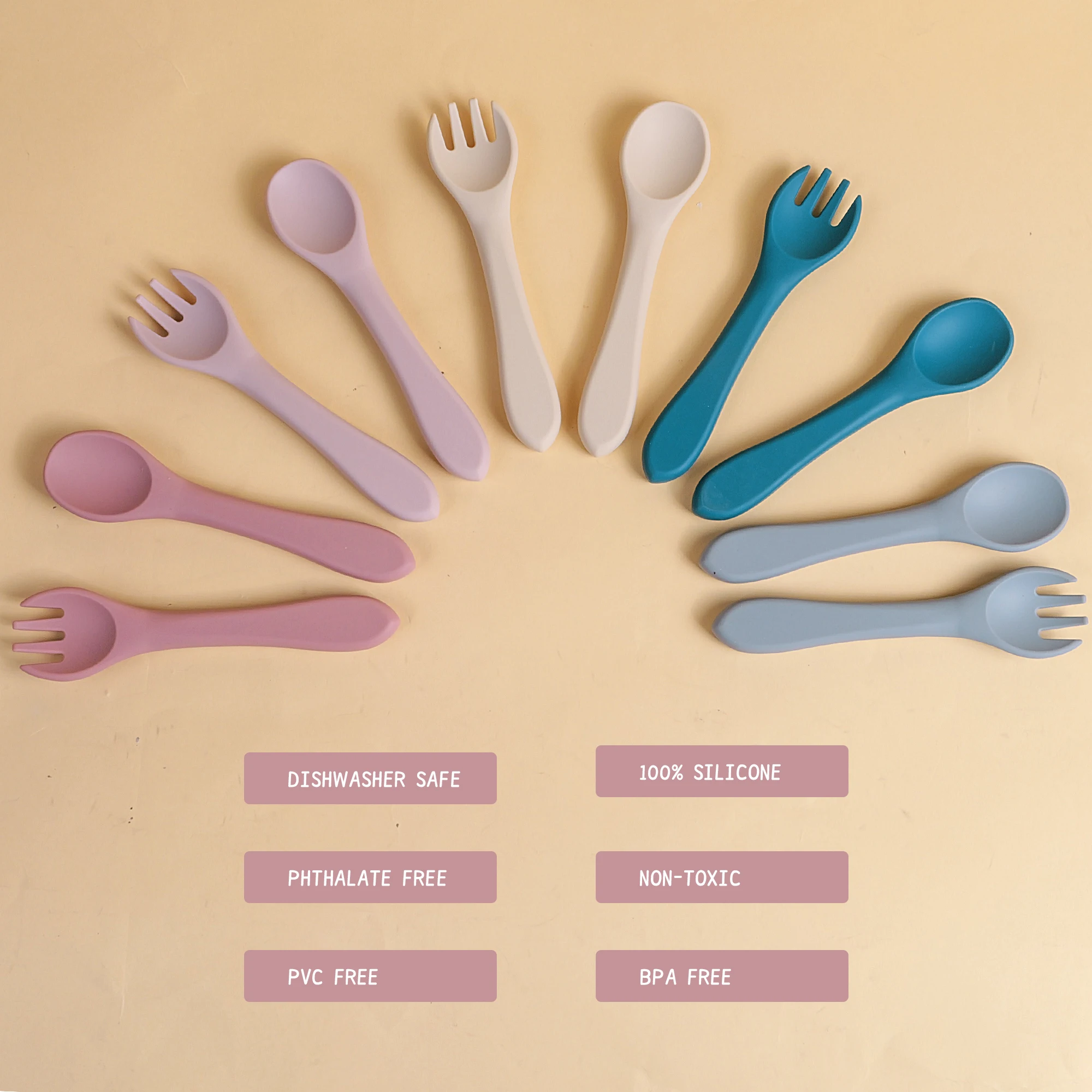Cucharas y tenedores de silicona para bebés – Entrenamiento sin BPA - imagen 3