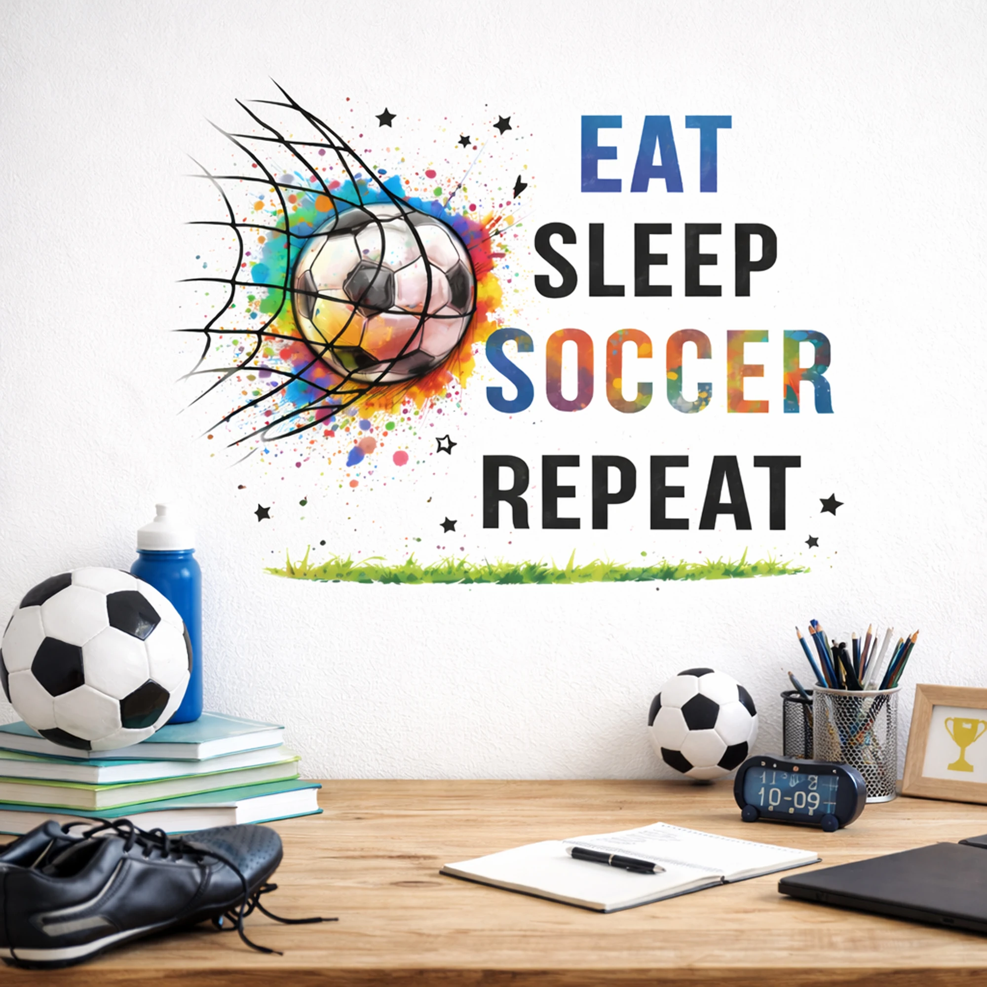 Pegatina de pared fútbol Comer Dormir Repetir para niños - imagen 2