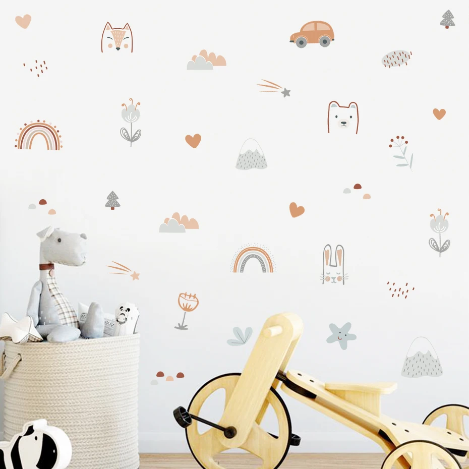 Vinilo pared infantil removible arcoíris con estrellas y animales - imagen 3
